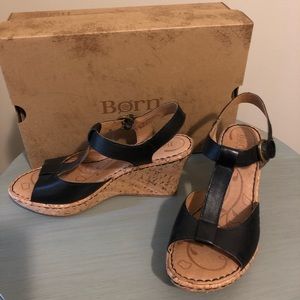 Born Leather & Cork Wedge Sandals